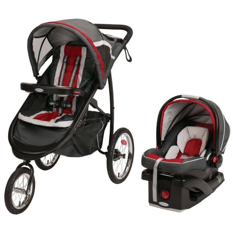 lot 9968 image: Graco FastAction Fold Jogger Click Connect Travel System Jogging Stroller, Chili Red