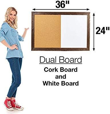 lot 3744 image: Dry Erase Cork Board Combo Magnetic White Board with Cork Bulletin & Rustic Wooden Frame for Home, School, Office - 24 x36  �� �� �� �� ��