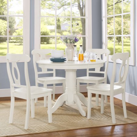 lot 3802 image: Aubrey 5-Piece Traditional Height Pedestal Dining Set, White