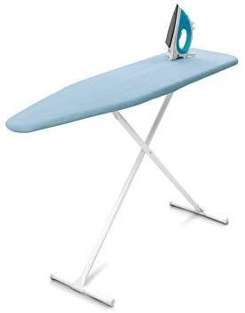 lot 3820 image: Homz T-Leg Steel Top Ironing Board with Foam Pad, Sky Blue Cover