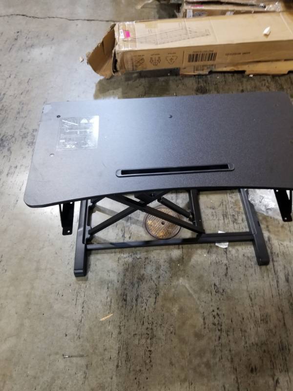lot 3831 image: Standing Desk with Height Adjustable �� FEZIBO Stand Up Black Desk Converter, 33 inches Black Ergonomic Tabletop Workstation Riser Fits Dual Monitors