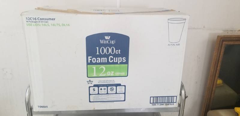 lot 2672 image: WinCup 1000 ct Foam 12oz Cups