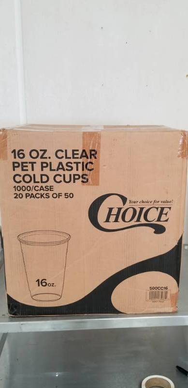 lot 2688 image: Choice Pet Plastic Cold Cups 16oz Clear Case Lot