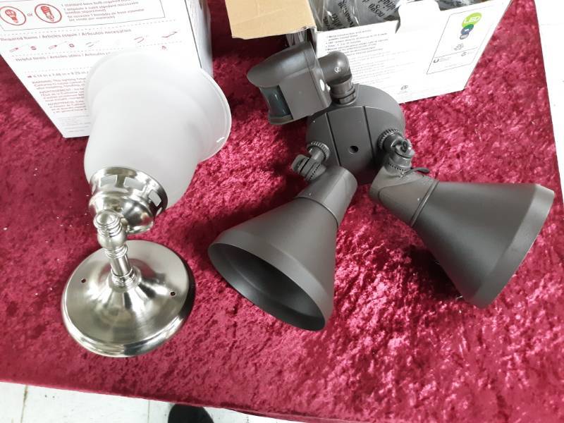 lot 1879 image: Two Light Fixtures - Wall Sconce and Outdoor Motion Activated Fixture