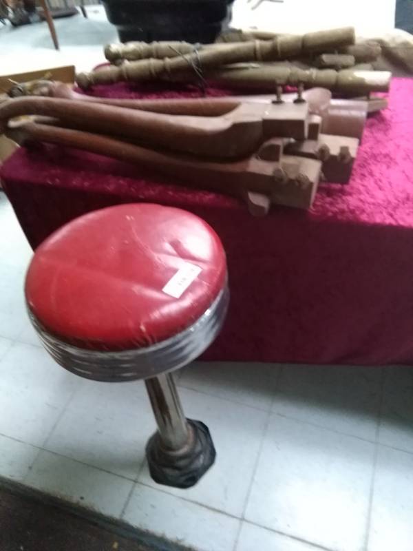 lot 5548 image: Antique Bar Stool US Pat 1829 and 2 Sets of Vintage Wood Table Legs