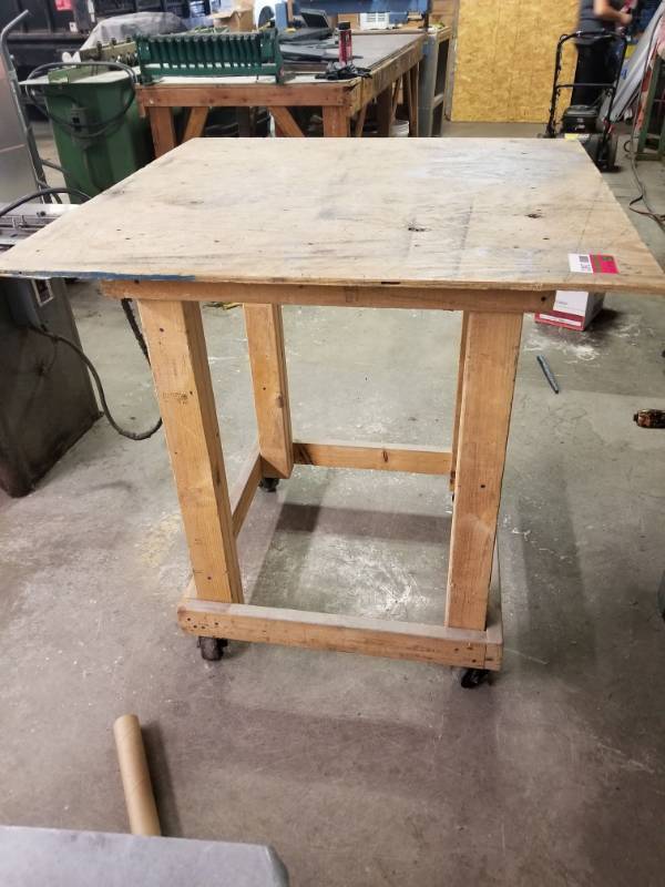 lot 2682 image: Wood High Top Table On Castors