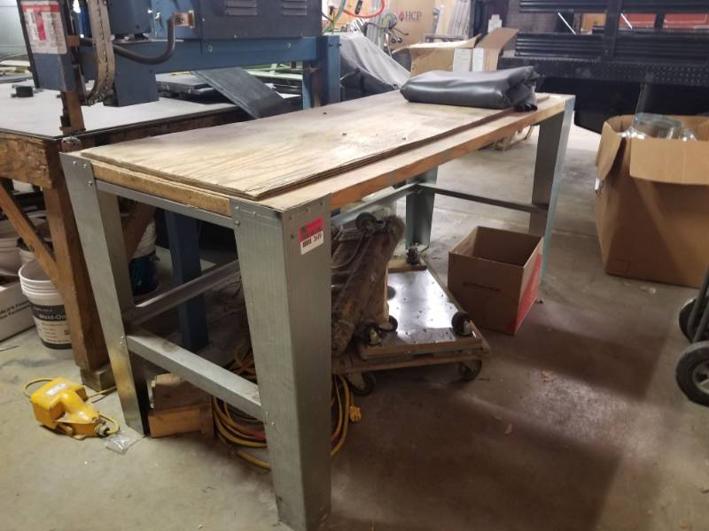 lot 2689 image: Metal and Wood Work Table