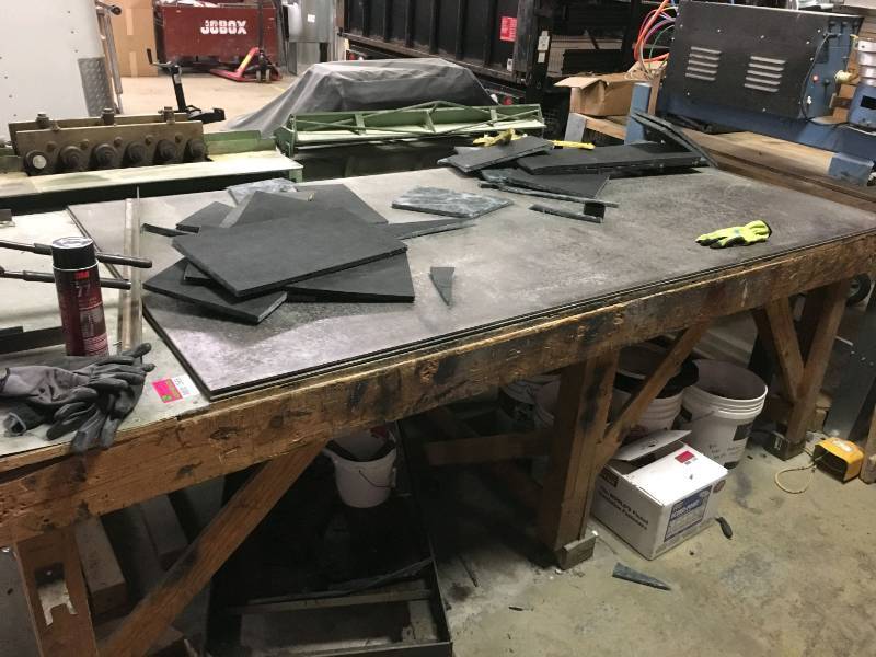 lot 2686 image: Wood Work Table With Metal Top