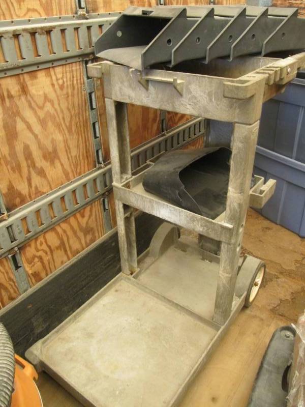 lot 2273 image: Commercial janitor rolling cart with dust pans