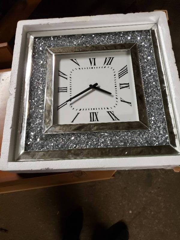 lot 14874 image: Modern Square Chrome Clock. Appears New. Nice