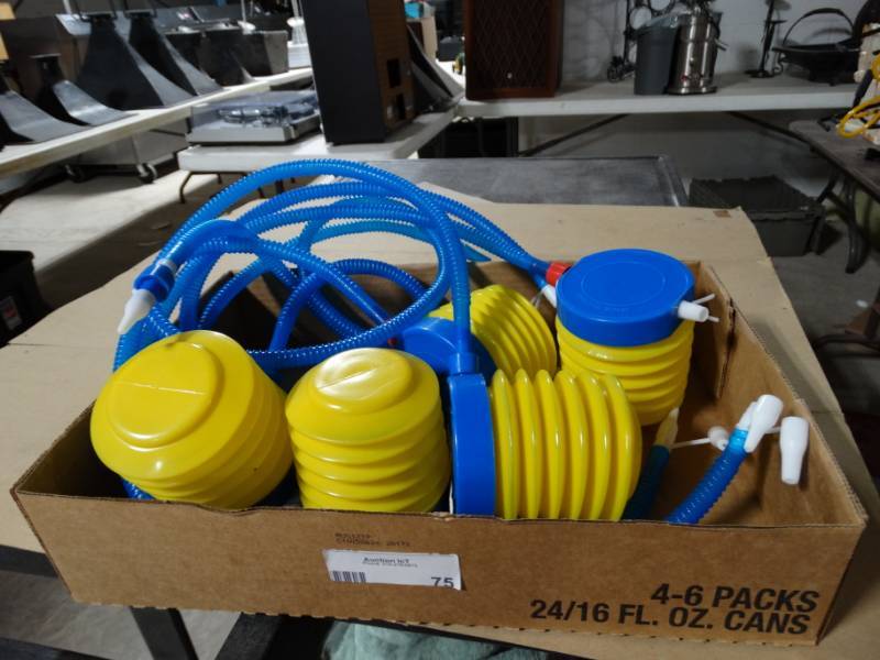 lot 75 image: Lot of 5 mini air pumps with hoses.