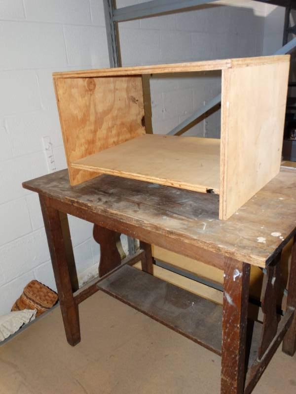 lot 86 image: Floral chair with ottoman, wooden table and computer desk.