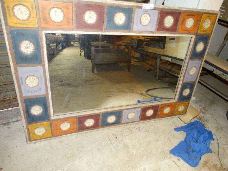 lot 128 image: Large mirror and 3 pictures.