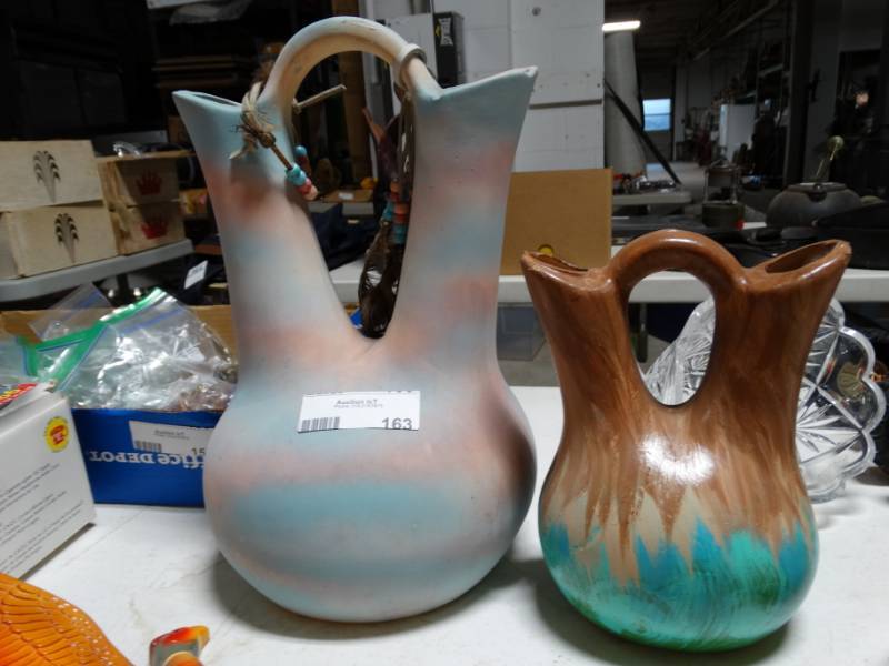 lot 163 image: 2 hand painted pottery.