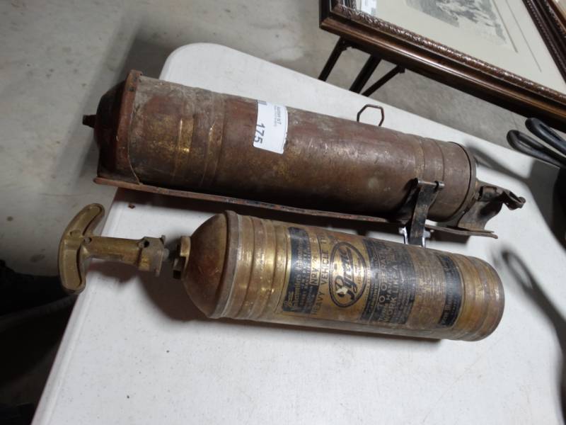 lot 175 image: 2 vintage pyre fire extinguishers.