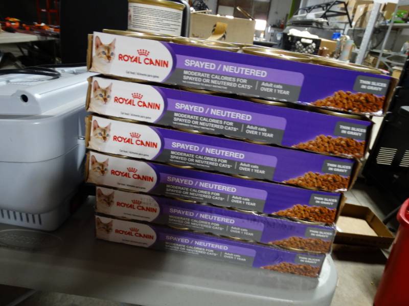 lot 198 image: 73 cans of royal canin wet cat food.
