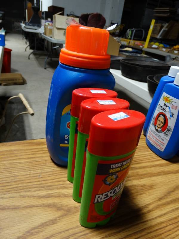 lot 207 image: Three resolve stain remover sticks and clorox stain fighter and color booster.