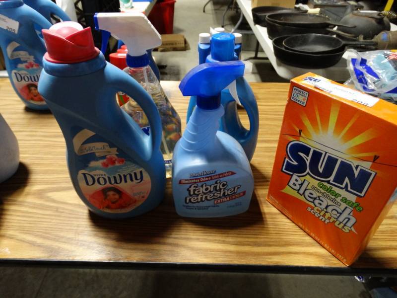 lot 208 image: 1 40 load and 1 60 load fabric softener, Beach, fabric refresher and tilex cleaner.