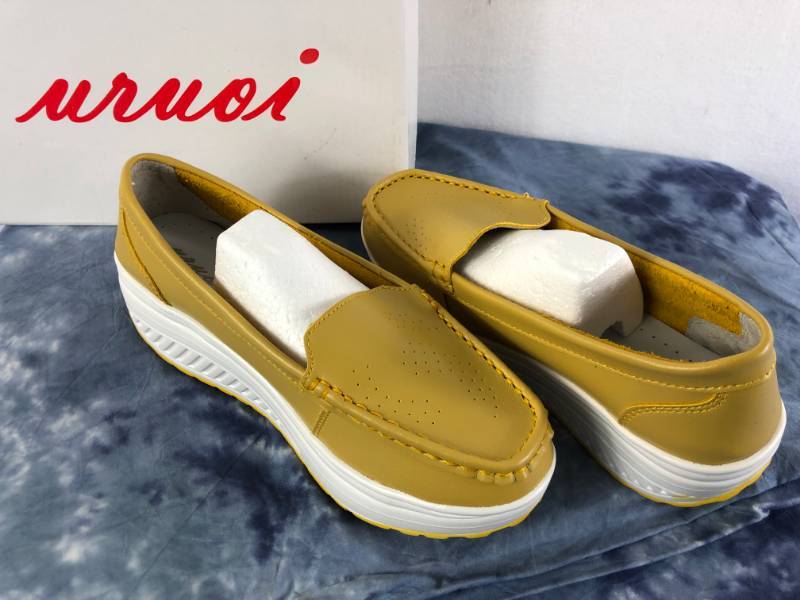 lot 1028 image: CALIN WEDGE SLIPING SHOES (YELLOW) (SIZE 7.5)
