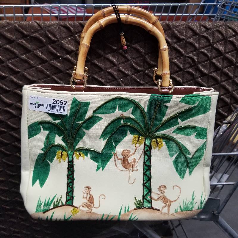 lot 2052 image: Embossed Purse with Bamboo Handles,  New in Bag