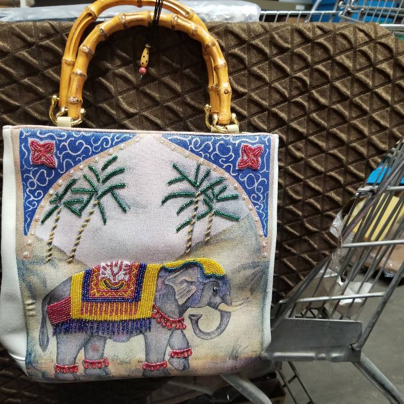 lot 2060 image: Embossed Purse with Bamboo Handles, This purse is New in Bag