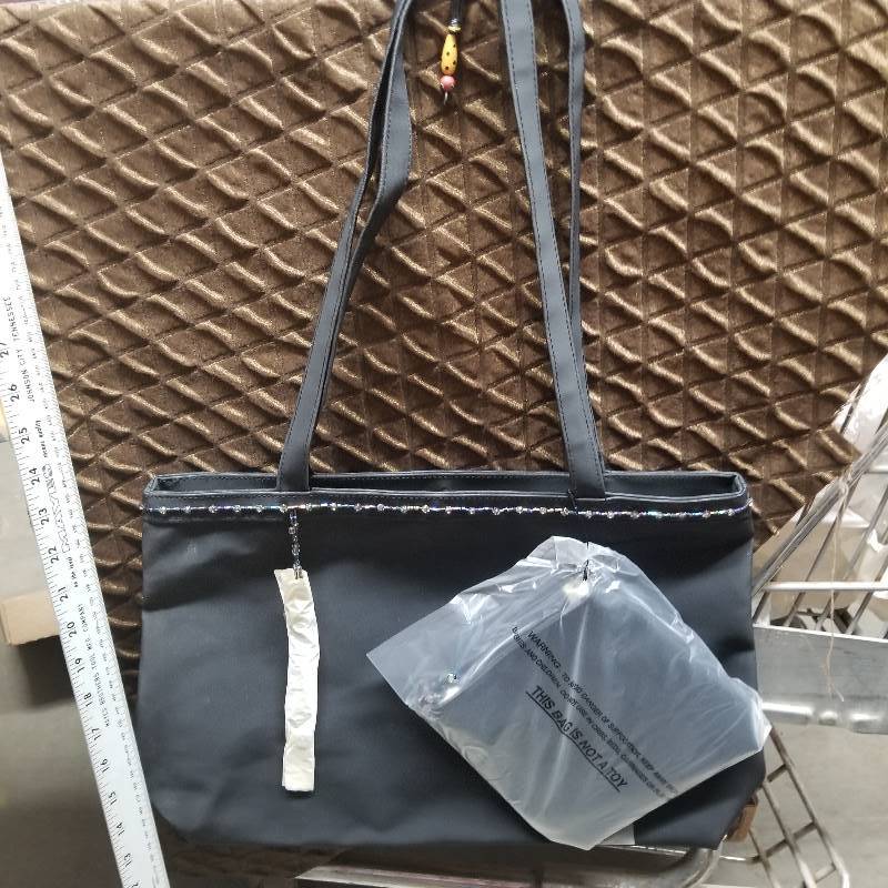 lot 2054 image: Signature Club A Tote Bag Gray with Decorative Beading, Evening Clutch Purse New in Bag