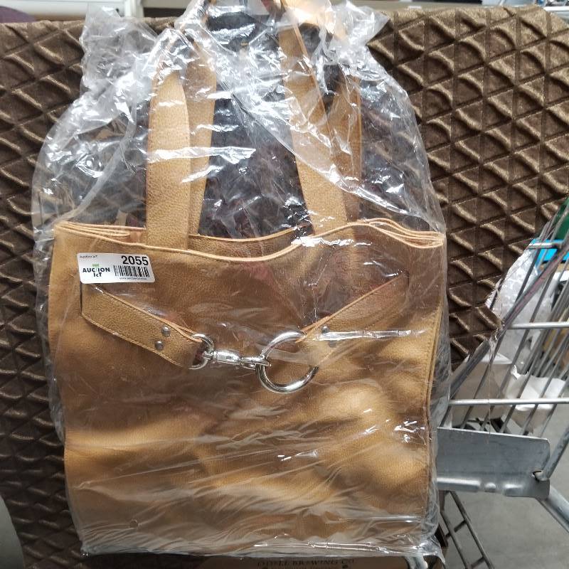 lot 2055 image: Tan Tote Purse with Silver Hardware Decor, New In Bag
