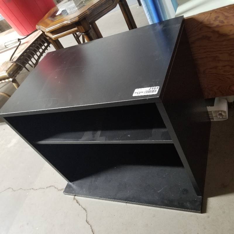 lot 2164 image: Black Microwave or TV stand with Sliding shelf and storage