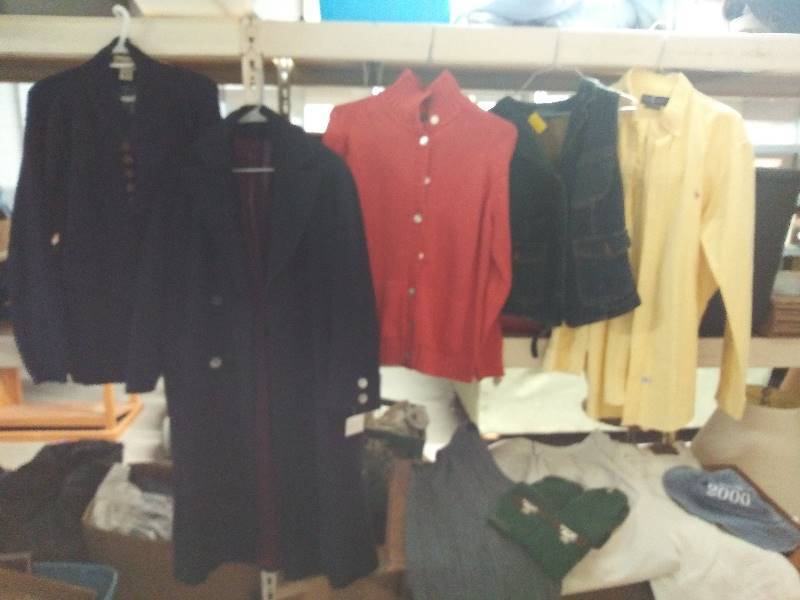 lot 2191 image: Ralph Lauren shirt, Eddie Bauer sweater, clothing accessories for men