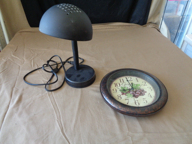 lot 7743 image: Desk Lamp and Wall Clock