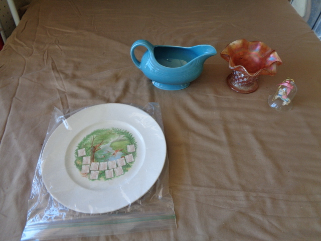 lot 7808 image: Gravy Dish, Vase, Plate and Bell