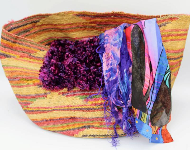 lot 1730 image: Woven Bag with Scarves