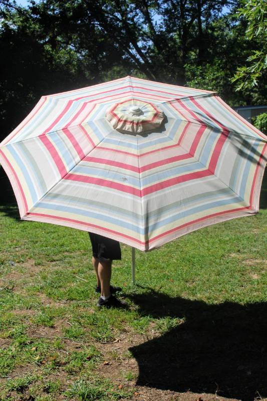lot 1755 image: Striped Outdoor Table Umbrella