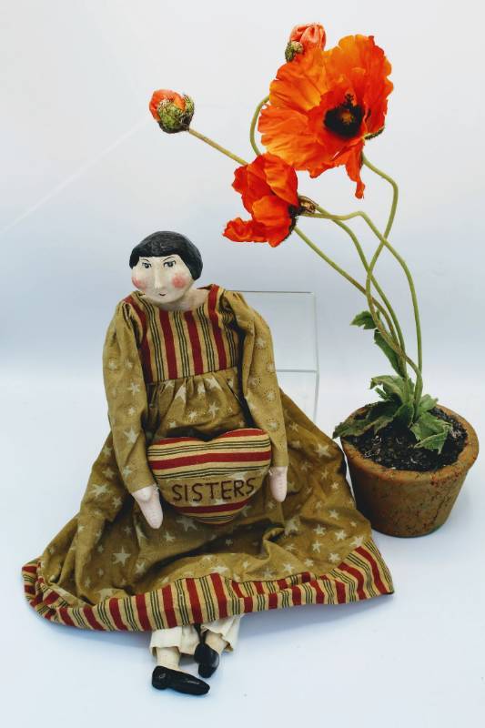 lot 1814 image: Artisan Sisters Doll and Artificial Poppies