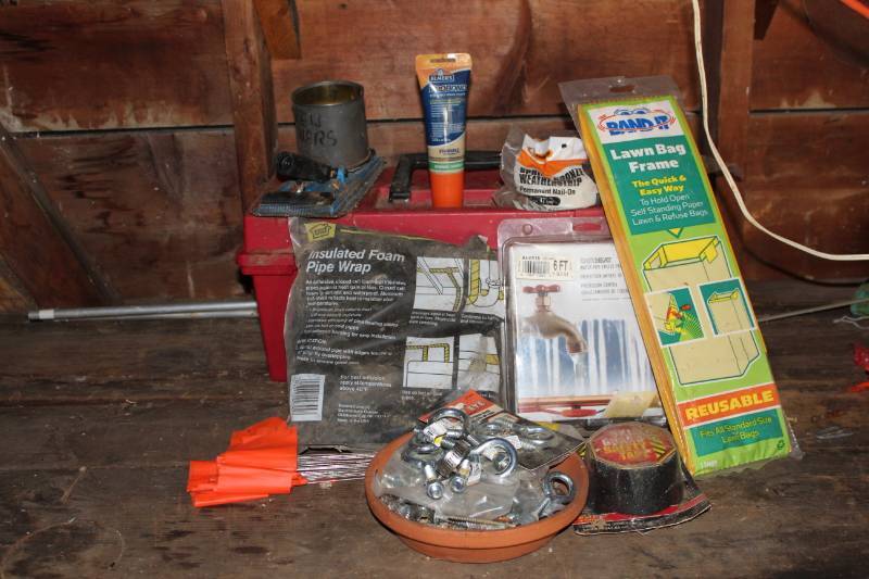 lot 1909 image: Garage Lot - Plano tool box, tools, lg eye hooks, weather stripping...