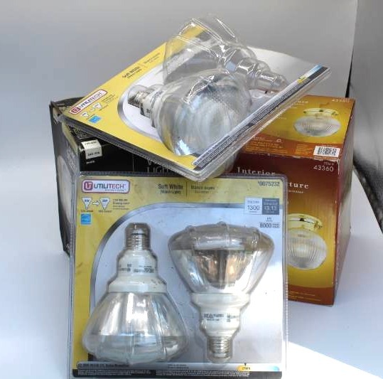 lot 1868 image: Hampton Bay Outdoor Light, Portfolio Interior Ceiling Fixture and 3 Light bulbs