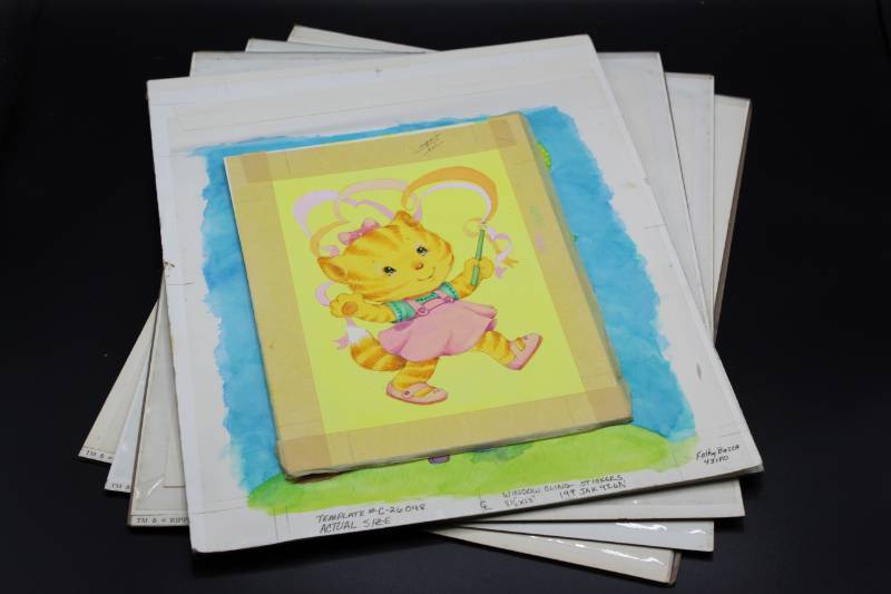 lot 1933 image: (5) artists proofs  Seahorse, Angel Fish, Mermaid, Jungle Animals and Kitten