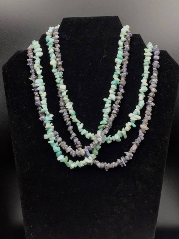 lot 1834 image: (2) Gemstone Necklaces and pair of Silverplate earrings