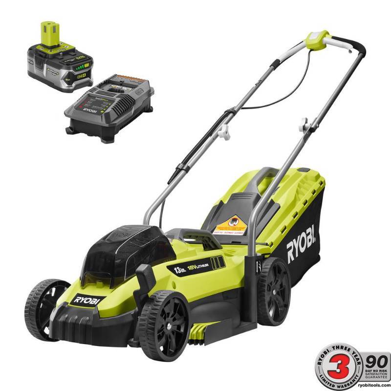 lot 2634 image: 13 in. One 18-Volt Lithium-Ion Cordless Battery Walk Behind Push Lawn Mower 4.0 Ah Batteries and Charger Included