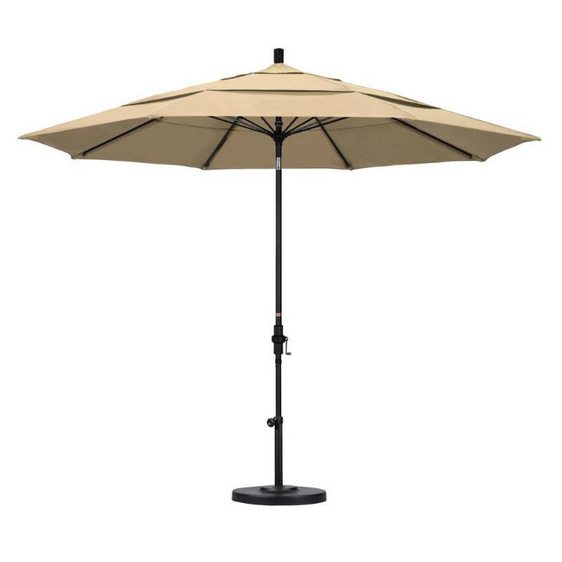 lot 2649 image: 11 ft. Fiberglass Collar Tilt Double Vented Patio Umbrella in Antique Beige Olefin