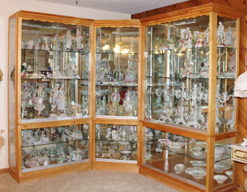 Custom Made Birch Wood Glass Display Cabinets Fine Antique