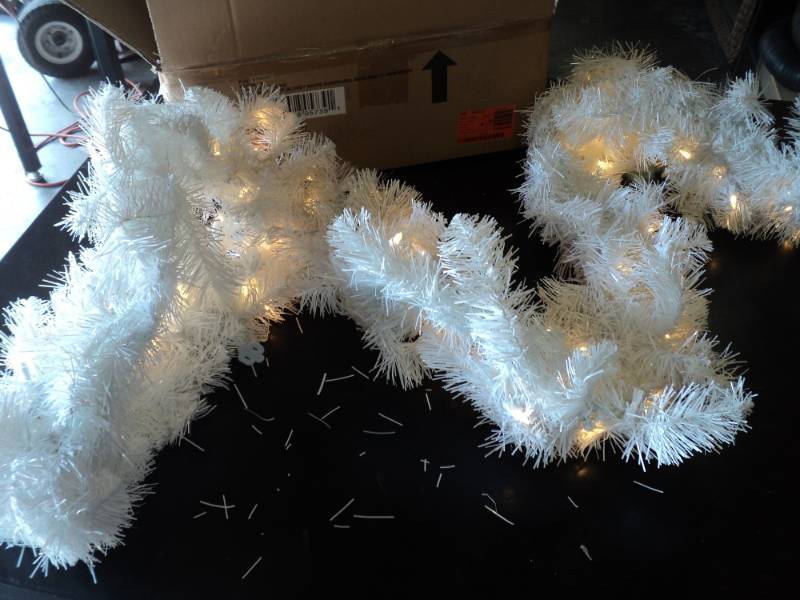 lot 9715 image: (1) 9 prelit Glossy white North Hill Garland, warm white, Home Depot