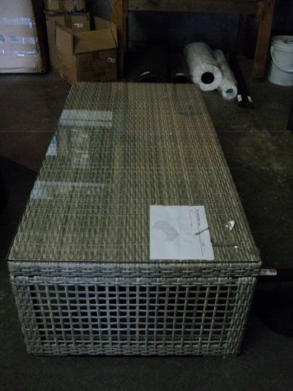 lot 9739 image: EEI 2919 Coffee Table, 2 x 47 Gray wicker with glass top