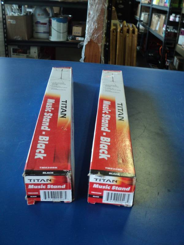 lot 8415 image: (2) ct lot Titan Music Stands, TMS20BK, Black, foldable for easy storage
