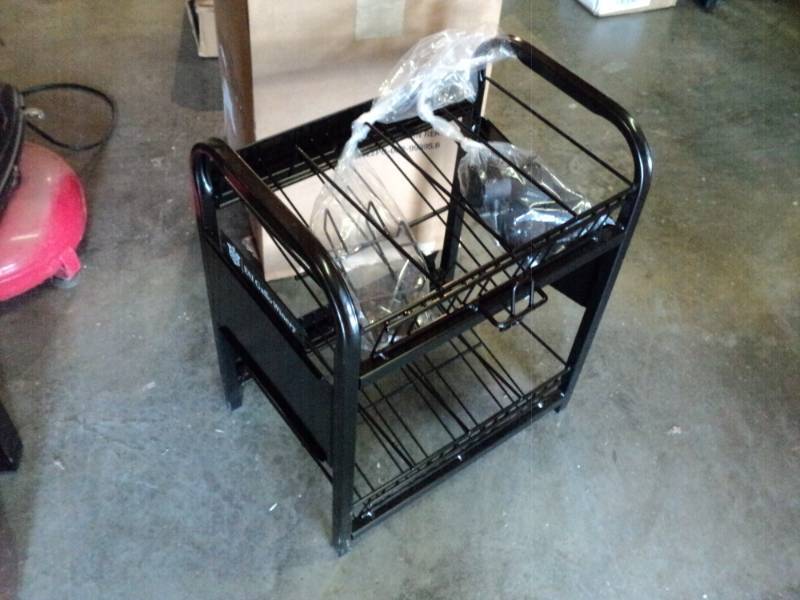 lot 9775 image: E& J Gallo Display wine cart, black, approx 18 x 14 x 24 Caster wheels included