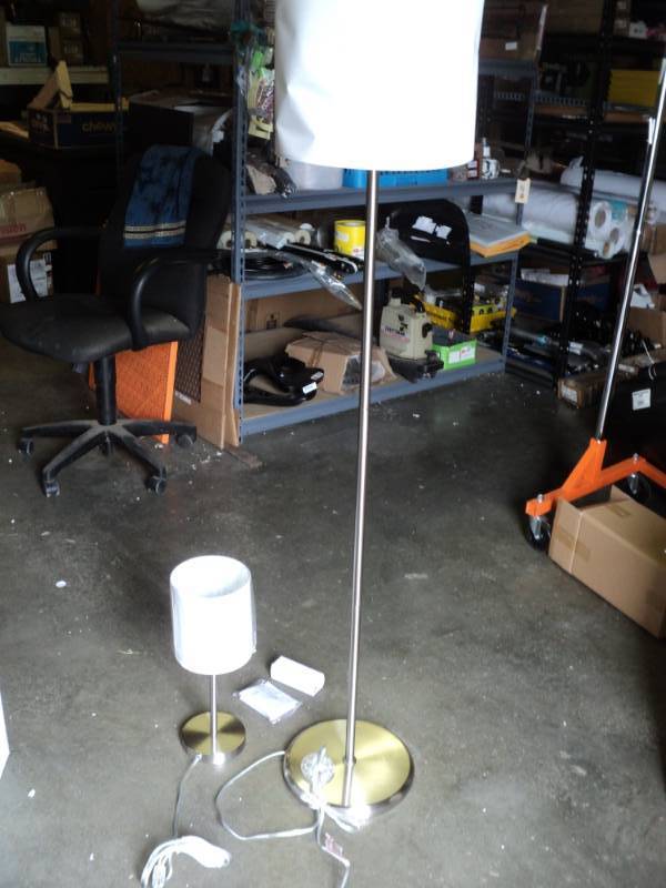 lot 9811 image: Slim Line lamp set, includes table lamp, floor lamp and extra bulb, assembled