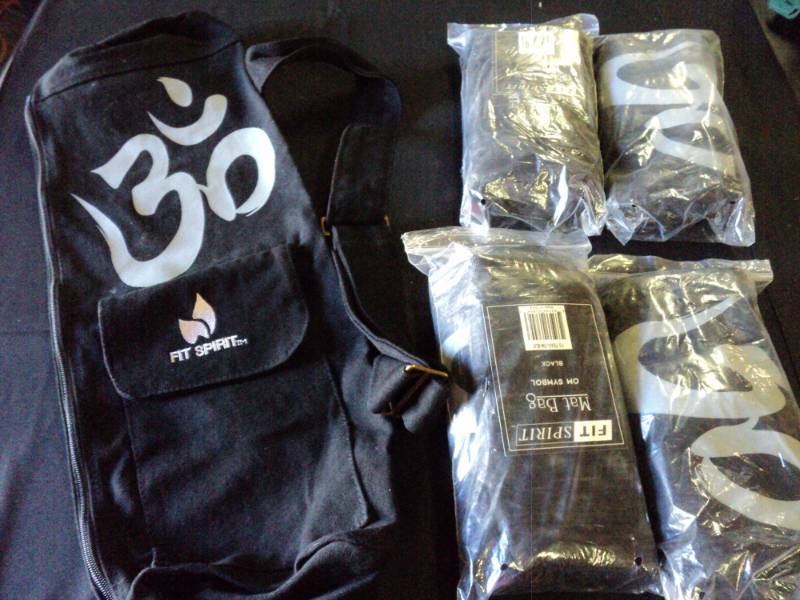 lot 9859 image: (5) ct lot Fit Spirit Mat Bag, Black Om Symbol