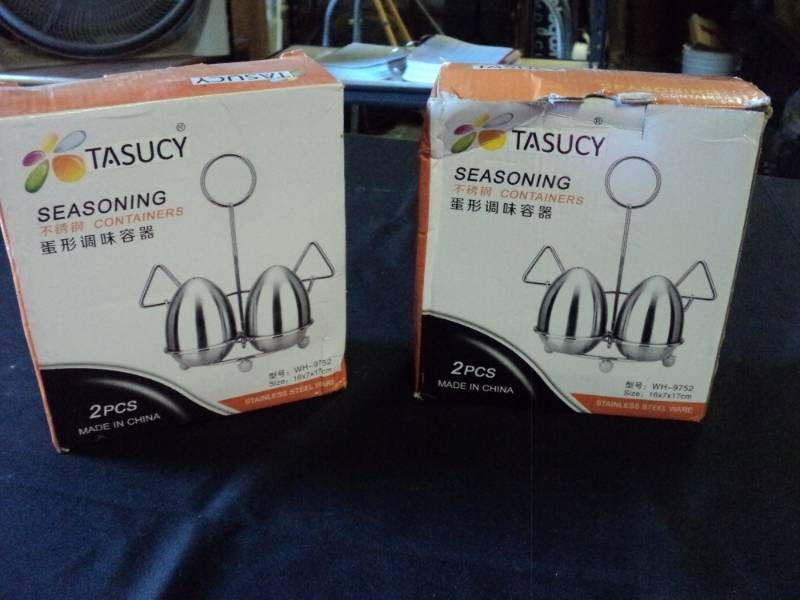 lot 9862 image: (2) ct lot Tasucy seasoning containers w carrying tray,  stainless steel
