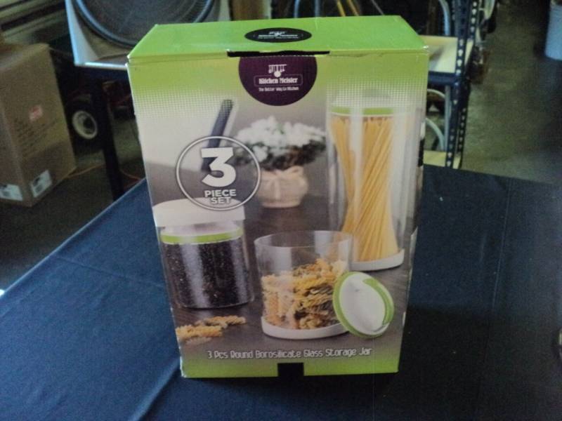 lot 9873 image: (1) set Kitchen Meister  3-piece Glass Borsilicate storage jars