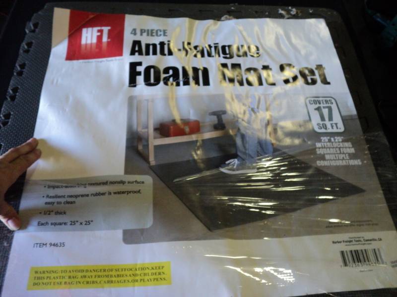 lot 9888 image: (1) HFT 4-piece Anti-Fatigue Foam Mat Set 25 x 25 interlocking squares, covers 17 sq. ft., gray